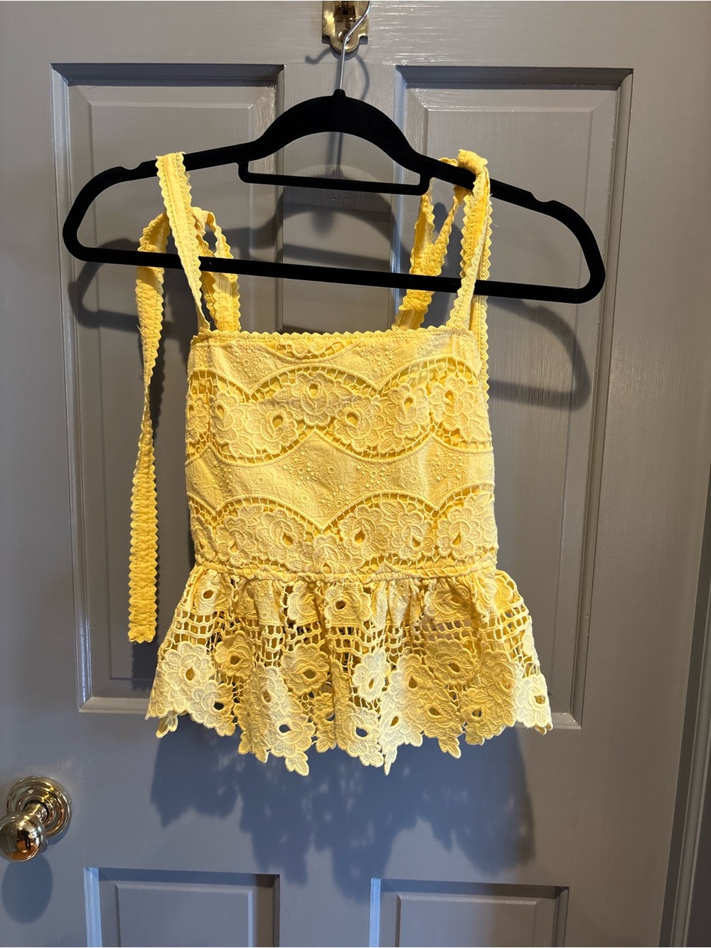 Yellow Lace Peplum Cami Skirt Set